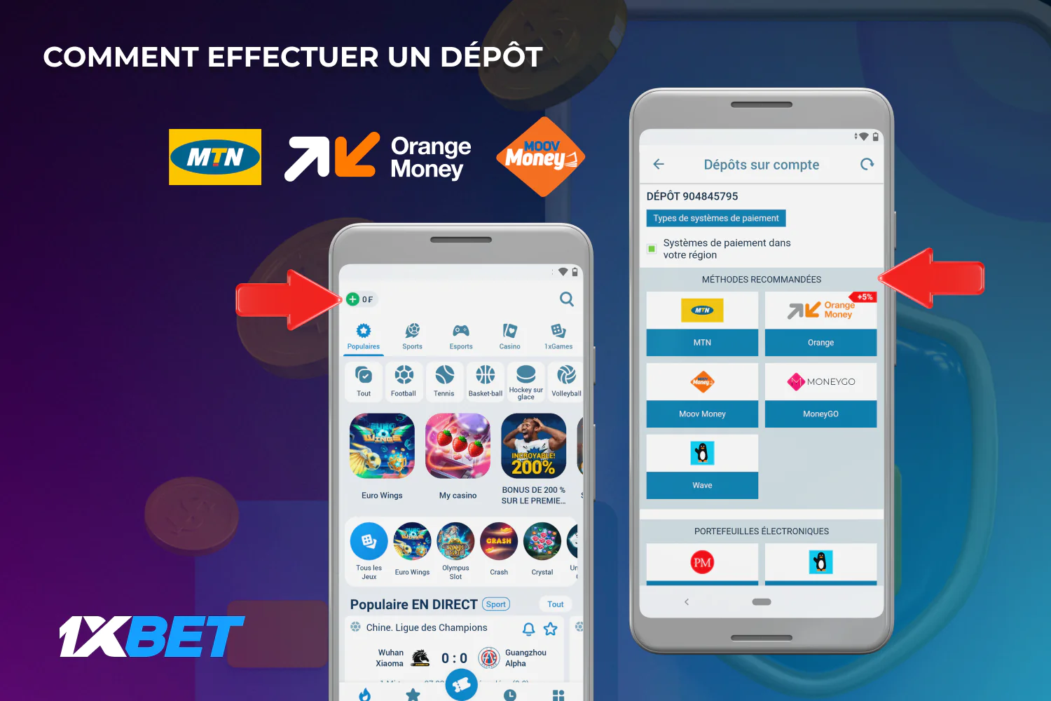 Pour effectuer un dépôt chez 1xBet sur le site web ou via l'application mobile officielle, les joueurs de Côte d'Ivoire doivent s'inscrire et choisir une méthode de paiement appropriée