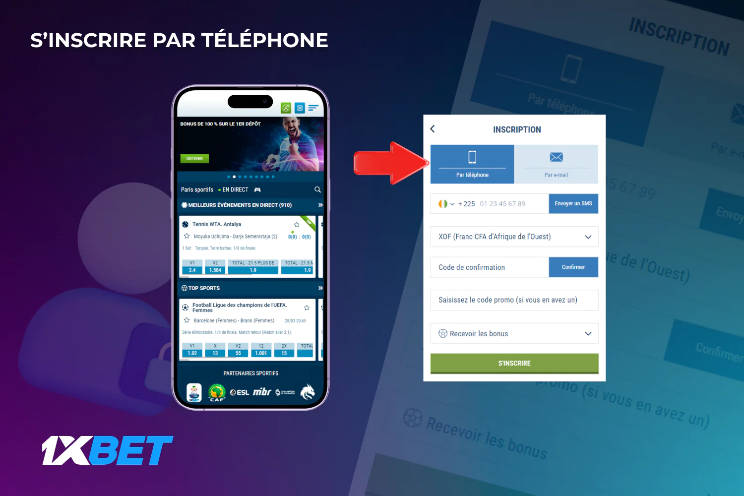 L'inscription par téléphone est le moyen le plus rapide pour les utilisateurs de Côte d'Ivoire de créer un compte chez 1xBet